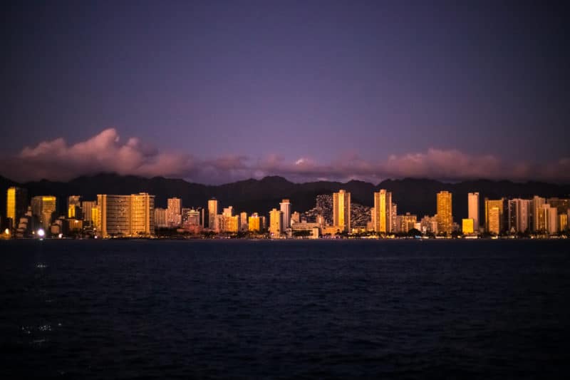Waikiki city skyline from an Ocean and You boat tour