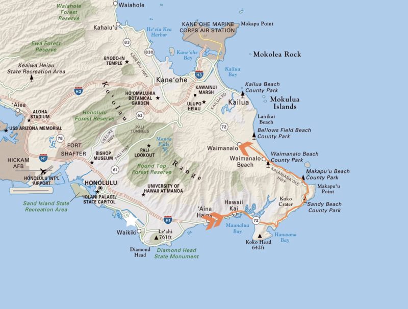 Map of Oahu VIrtual Road Trip Route