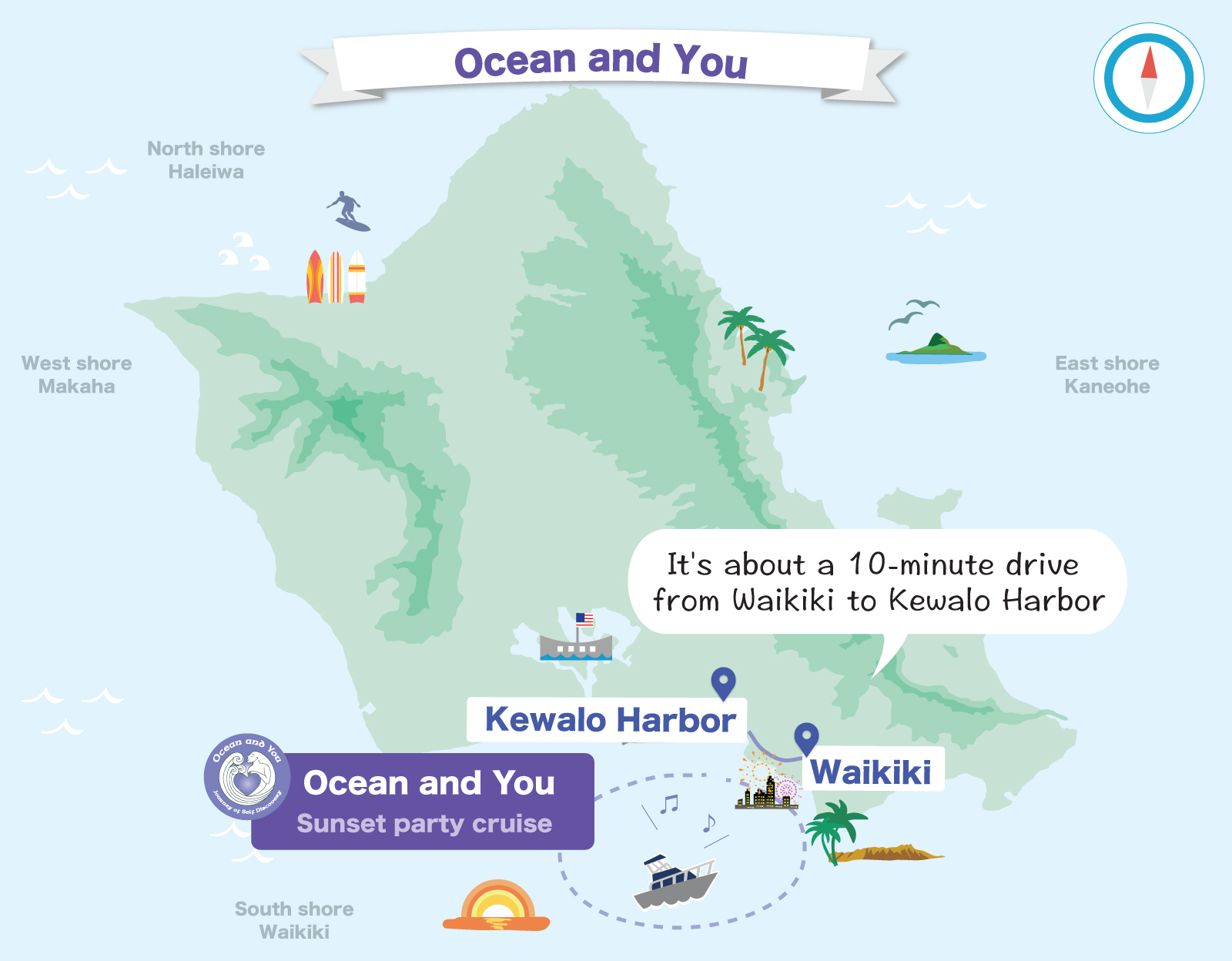 Waikiki Sunset Booz Cruise map