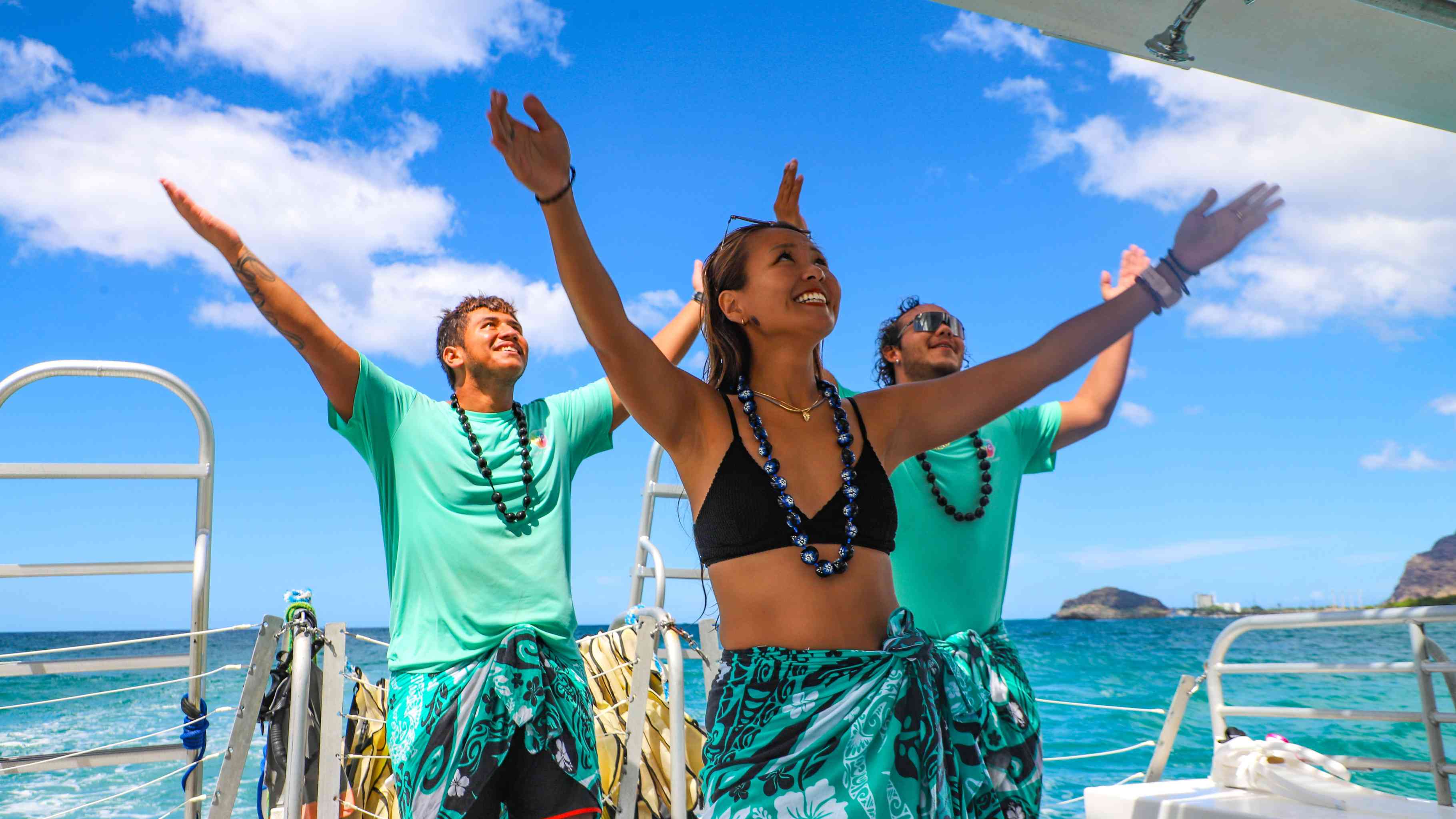 Dolphins and You Oahu - hula performance on a dolphin-watching cruise