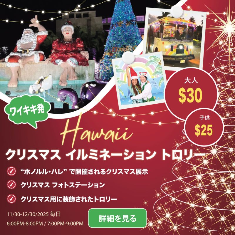 ハワイ　クリスマスイルミネーション　トロリー