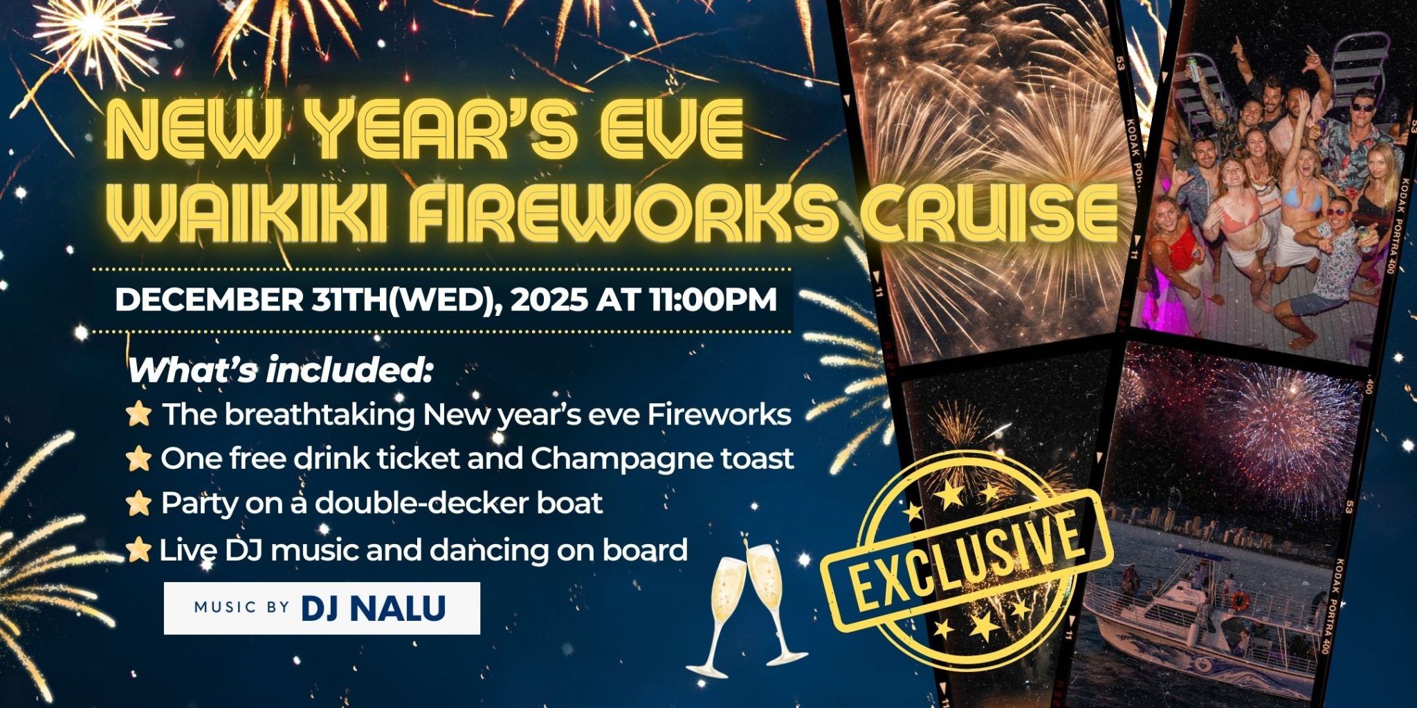 New year countdown cruise with fireworks
