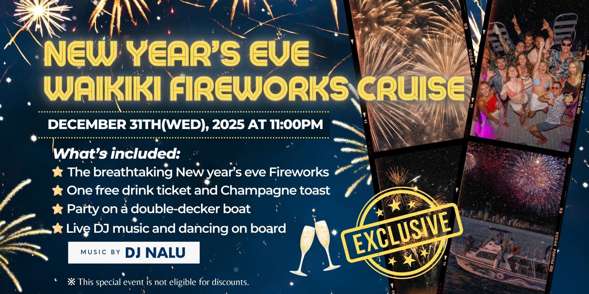 New year countdown cruise with fireworks