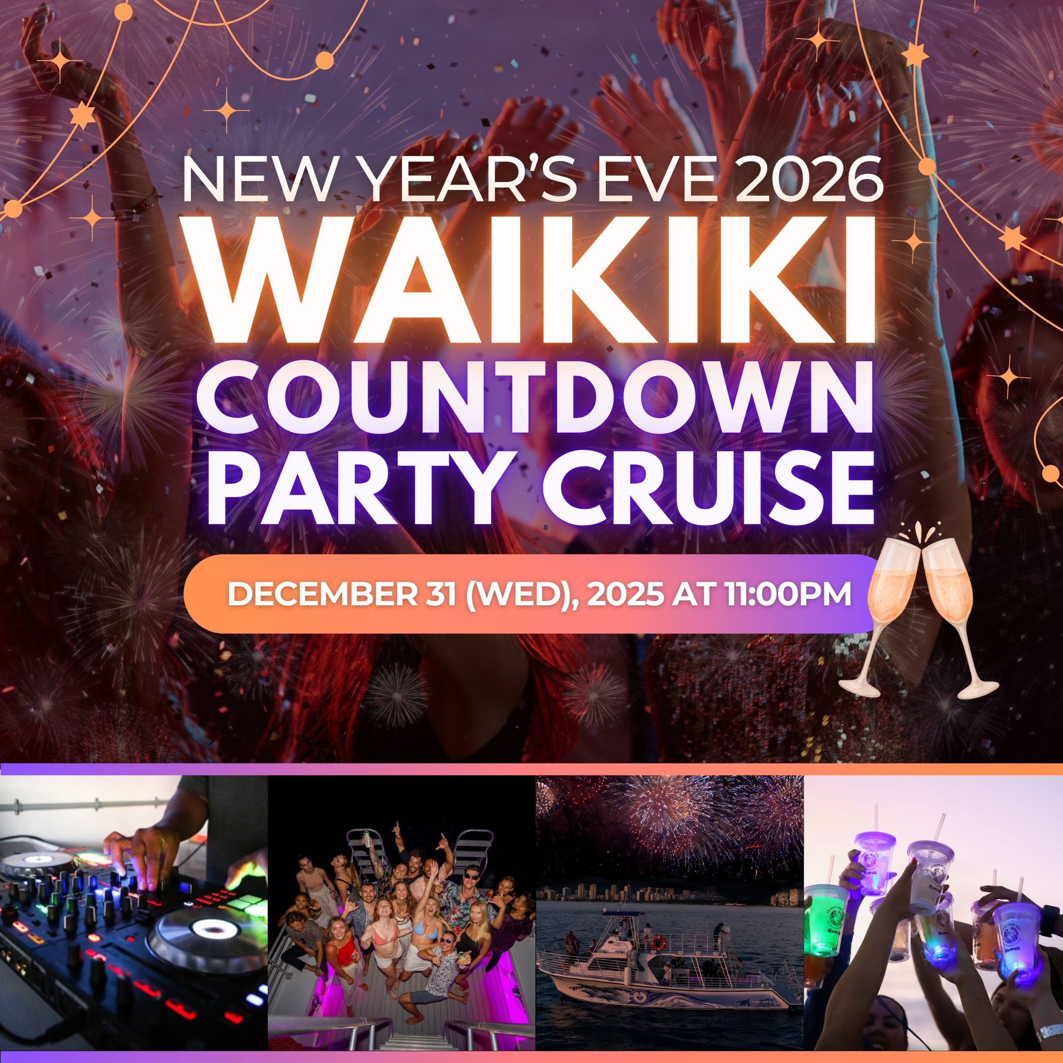You are currently viewing Waikiki New Year’s Eve Party Cruise 2026! Countdown, Champagne Toast & Fireworks